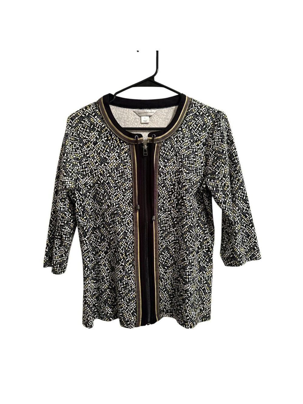 Christopher Banks 100% Cotton Zipper Jacket Womens Small Multicolor 3/4 Sleeves